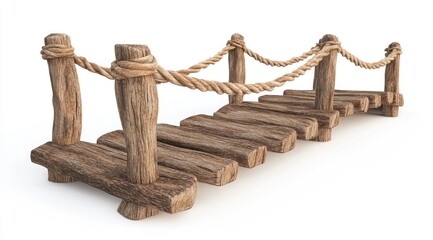 Obraz premium Rustic wooden bridge with rope railing (4)
