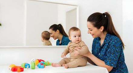 Cherishing Motherhood Moments Adorable Baby Playtime Mother and Infant Bonding Loving Care Happy Family Life Nurturing Relationship Tender Embrace Gentle Touch Motherhood Bliss