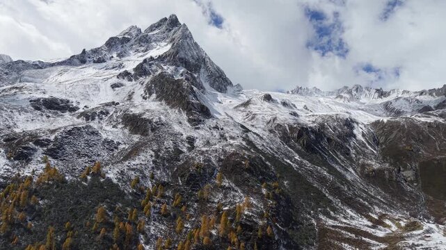 Close-Up Aerial Drone Footage of Snow Peaks Dangling, Sichuan, China