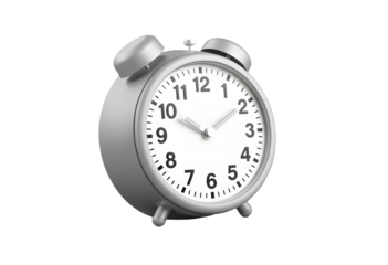 Silver alarm clock isolated on transparent background