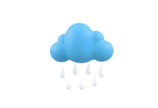 Blue cloud with rain drops isolated on transparent background - Powered by Adobe