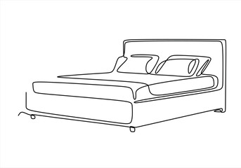Minimalist One Line Drawing of a Modern Bed. Line Art. line icon-continuous line drawing. Editable stroke. 