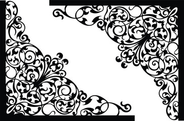 Set of two luxurious decorative corner elements featuring elaborate vintage baroque scrollwork, delicate floral motifs, and swirling acanthus leaves, perfect for elegant borders.