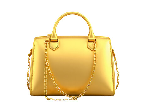 Golden handbag with chain detail isolated on transparent background