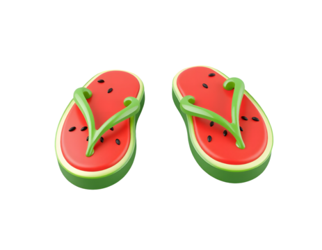 Watermelon slice flip flops isolated on transparent background