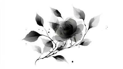 Abstract black and white sketch of blooming buds growing in a spiral upward motion, symbolizing lifea??s progression. Drawn delicately over a pure white background.