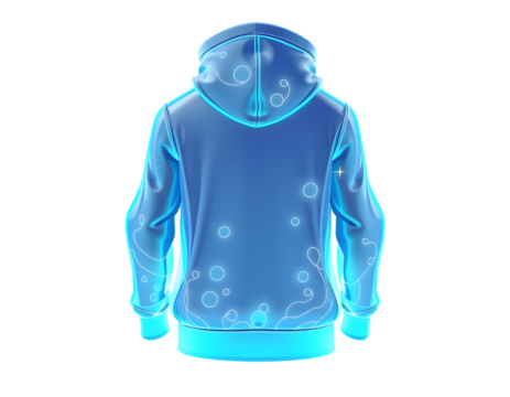 Holographic blue hoodie back view isolated on transparent background
