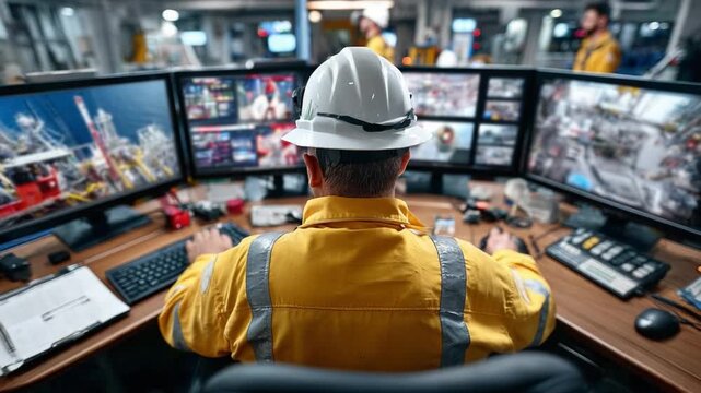 Monitoring the Operations: The image shows an engineer diligently overseeing multiple monitors. In a high-tech control room environment, ensuring everything runs smoothly with precision and expertise.