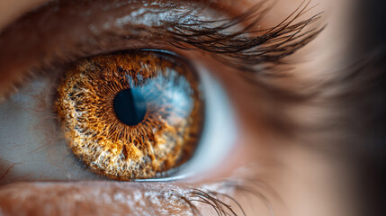 Hyperrealistic close-up of a human eye seamlessly replaced with a futuristic optical lens, symbolizing technology integration, augmented vision, digital perception, and cybernetic human enhancement.