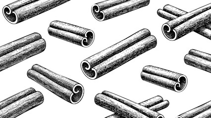 Wooden Engraving Cinnamon in White Background