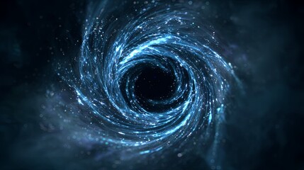 Fototapeta premium Glowing blue stellar energy spirals into a dark central void in deep space