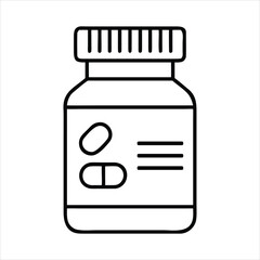 Obraz premium Clean outline icon of a prescription pill bottle with capsules and tablets on label