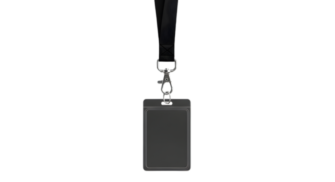 Black Lanyard with Transparent ID Card Holder on Black Background id card badge holder isolated on a transparent background