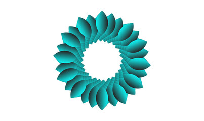 Abstract turquoise floral geometric pattern in circular mandala form, modern digital design with gradient teal petals, 3D symmetry illustration on transparent background