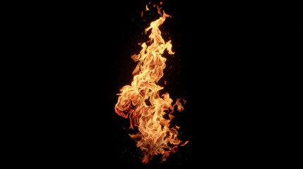 Vibrant orange and yellow flames rise dynamically against a solid black background