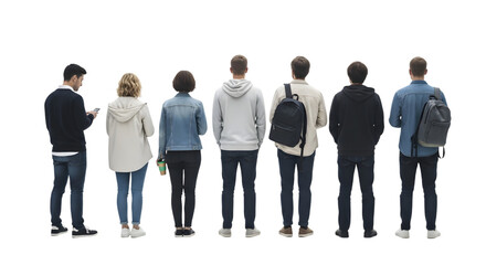 Group of People Standing Back View Isolated on Black Background rear view isolated on a transparent background