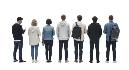 Group of People Standing Back View Isolated on Black Background rear view isolated on a transparent background