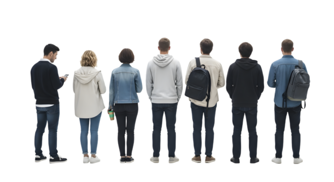 Group of People Standing Back View Isolated on Black Background rear view isolated on a transparent background