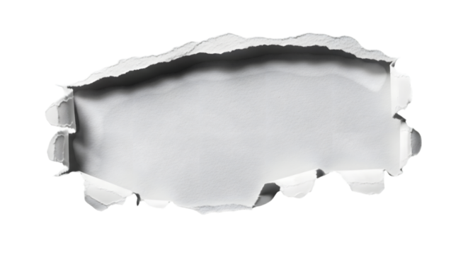 Torn White Paper with Rough Edges Showing a Shadowed Hole on Black Background torn paper ripped paper isolated on a transparent background