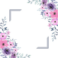 Watercolor purple pink floral frame