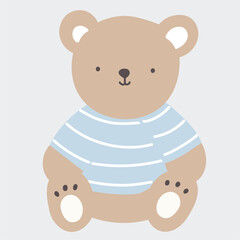 baby boy with teddy bear Sitting wearing blue stripe top happy teddy bear 