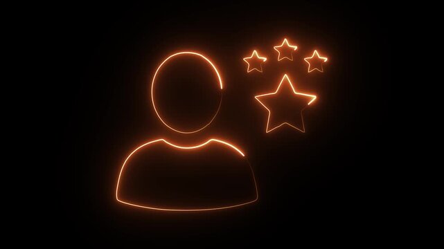 Customer satisfaction concept with glowing neon person outline and star ratings animation for feedback and service quality visuals, customer experience