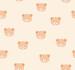 seamless pattern with teddy bears head pattern and cream background- isolated.