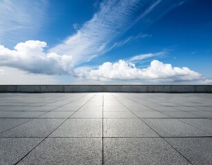 empty concrete rooftop with blue sky and clouds