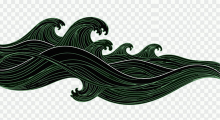 Fototapeta premium Stylized dark green waves flowing in a rhythmic pattern against a clean white background