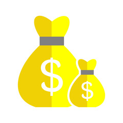 Two yellow money bags, one large and one small, with dollar signs, representing wealth and finance.