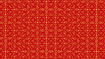 和風背景素材　赤と金の麻の葉模様　横長　16:9