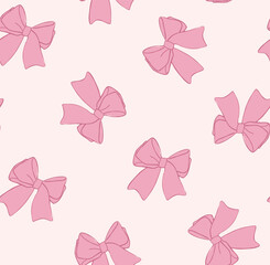 seamless pattern with pink bow, hand drawn on light pink background pattern.