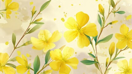 A vibrant illustration of yellow flowers with green leaves against a soft background, exuding a cheerful and lively aesthetic.
