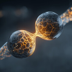 Dividing Energy: A dynamic image of two interconnected spheres radiating with intricate, glowing energy.
