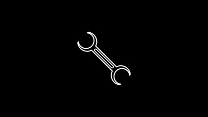 Simple white outline illustration of a double open ended wrench or setting icon on a solid black background