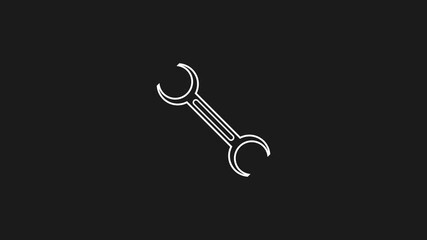 Simple white line drawing of a double open ended wrench or setting icon on a solid black background