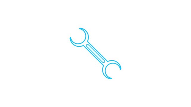 Simple blue outline of a wrench tool or setting icon on a clean white background for repair and maintenance concepts
