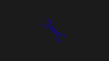 Simple blue outline of a double ended wrench or setting icon on a dark gray background