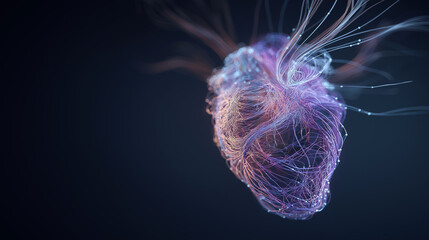 Abstract Heart: A mesmerizing display of intricate, intertwined threads forms the shape of a heart, rendered in soft, ethereal hues, evoking a sense of wonder and the delicate beauty of life.