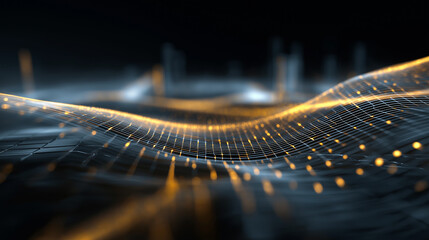 Digital Wave: This image illustrates a complex network of illuminated lines and dots that form a dynamic and abstract wave, suggesting technology and connectivity.