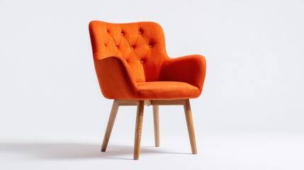Orange upholstered armchair isolated on a white background modern furniture concept