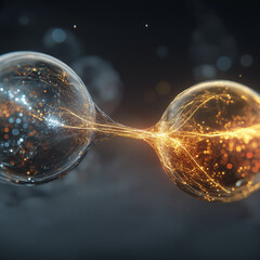Quantum Connection: A mesmerizing display of quantum entanglement, showcasing two interconnected spheres pulsating with energy and information.