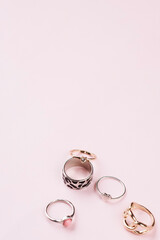 jewelry photography, flat lay, earrings, engagement ring, silver, gold, jewelry