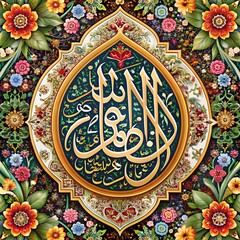 Intricate islamic calligraphy adorned with vibrant floral motifs