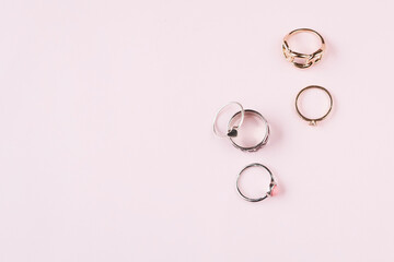 jewelry photography, flat lay, earrings, engagement ring, silver, gold, jewelry