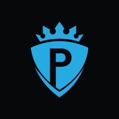 P letter Logo with Shield, P shield logo design template	