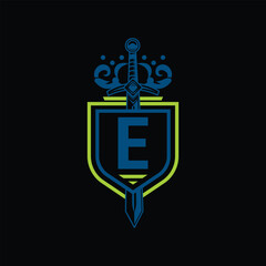 E letter Logo with Shield, E shield logo design template	