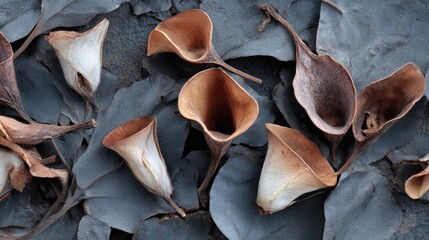 Close up of dried flowers on a textured surface with soft lighting