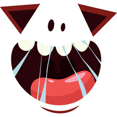 Cartoon illustration of a wide open mouth with red tongue dripping saliva and sharp teeth against a transparent background