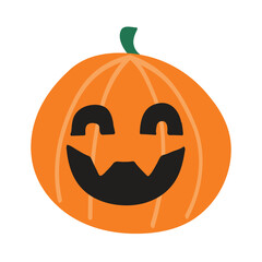 Cute Halloween pumpkin lantern. Hand drawn character. Vector illustration